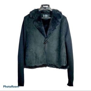 Montana Co Black suede/faux fur sweater jacket XL